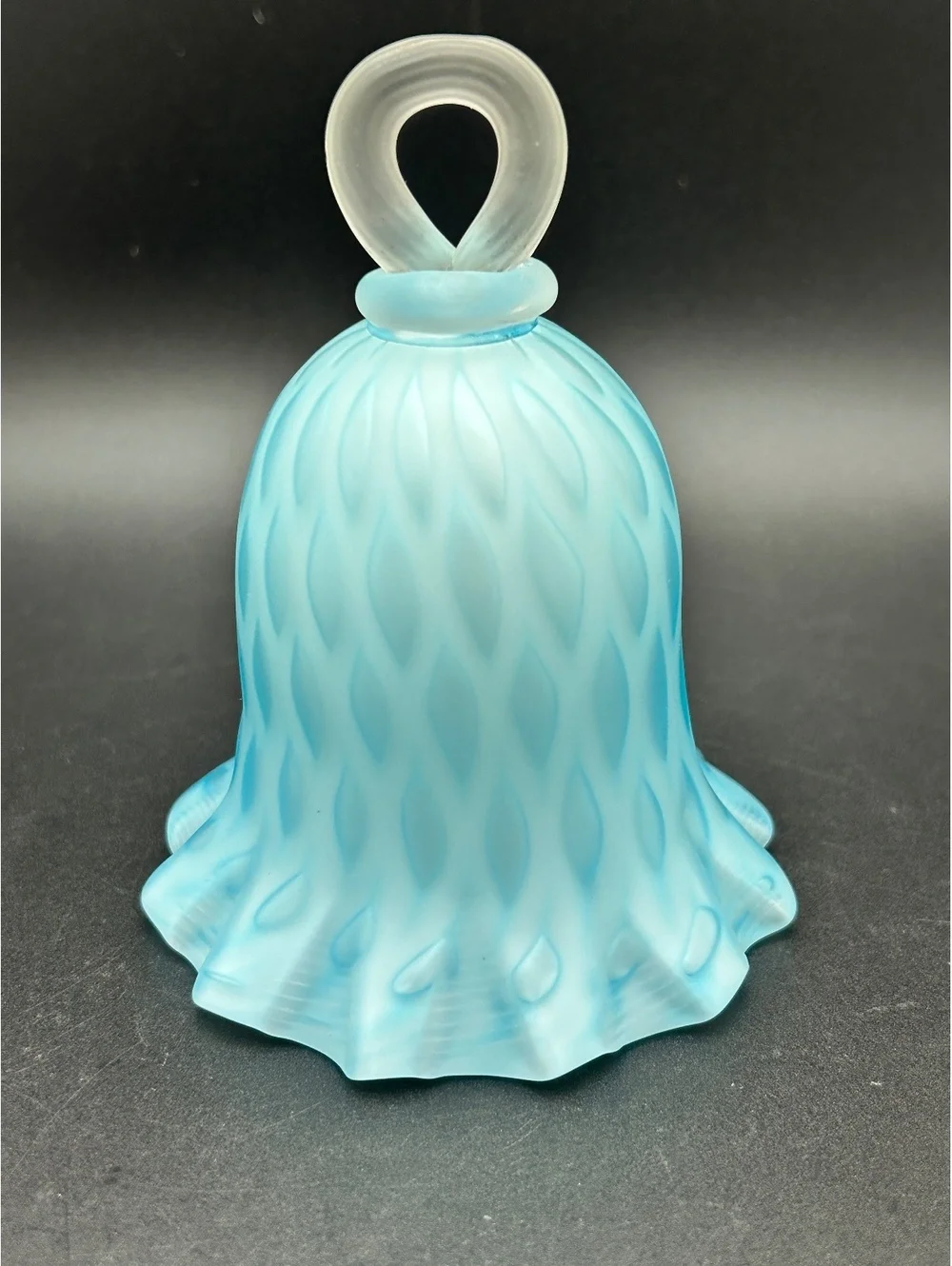 Vintage Murano Blown Glass Bell Satin Blue Diamond Optic